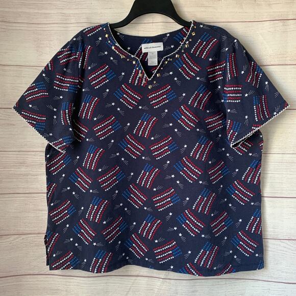 Alfred Dunner American Flag Top Red White Blue Stars and Strips Jewel Neck XL - Picture 1 of 16